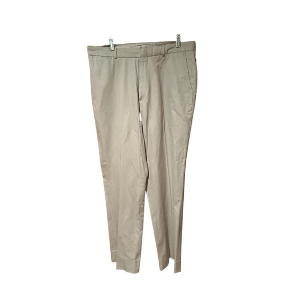 Joseph Abboud Dress Pants Mens Tan Herringbone Cotton Flat Front 36x32 hem 30(L)